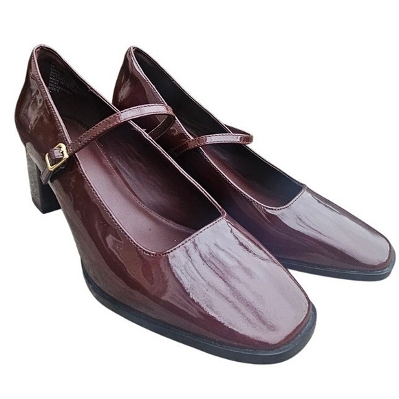 Madewell Shoes - Madewell Mary Jane Pumps Size 9 Burgundy Patent Leather Block Heel Preppy ~